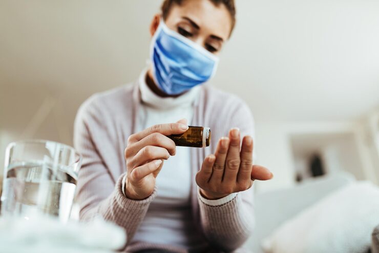 Woman reflecting on medication management